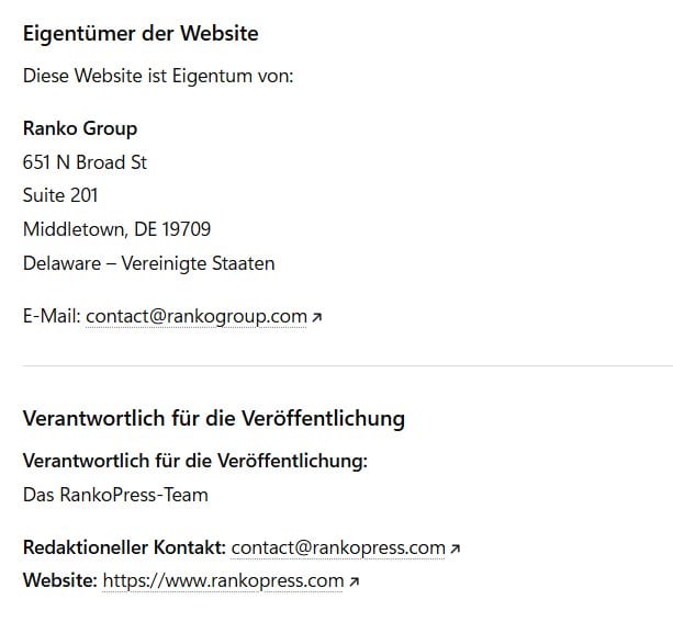 Ranko Group and RankoPress team contact information.
