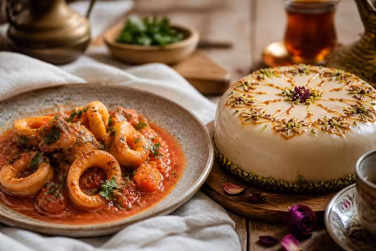 Saveurs ottomanes : recettes de seiches à la sauce tomate et gâteau émouvant