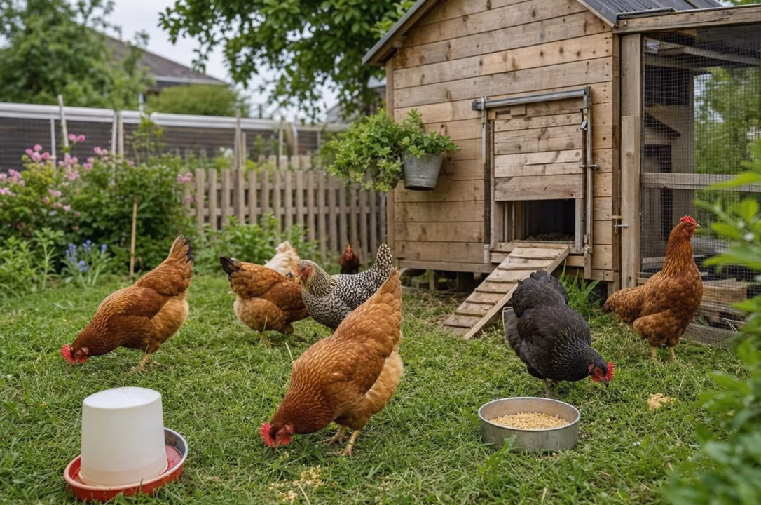 Illustration pour Alimentation et jardin partagé — nourrir des poules dans un espace restreint